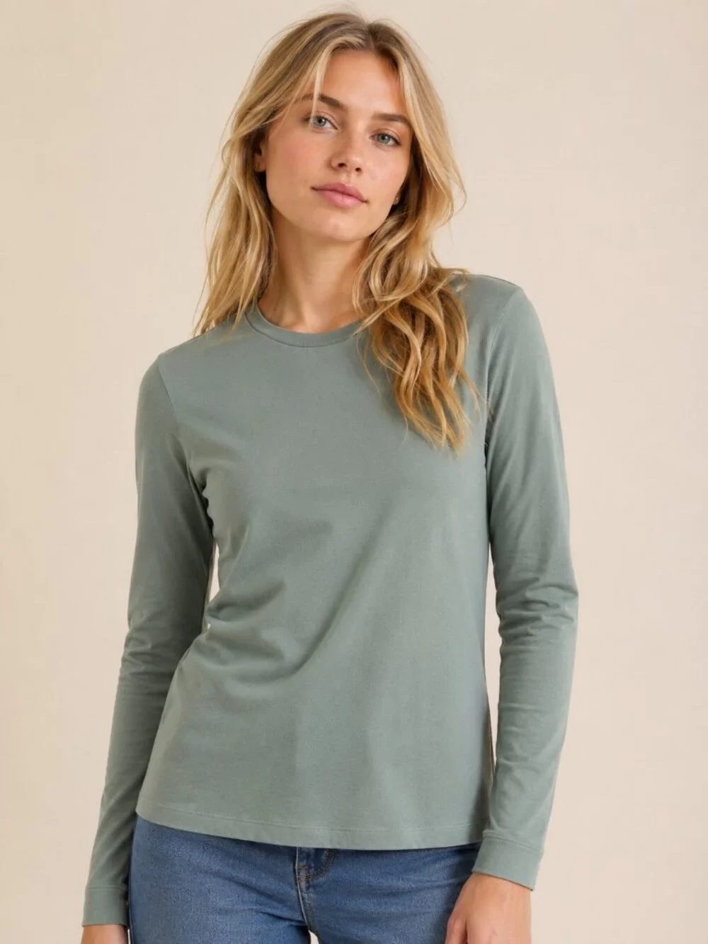 2/$30 J. Crew Essential Crew-Neck Long Sleeve T-Shirt Faded Blue Grass #A3036